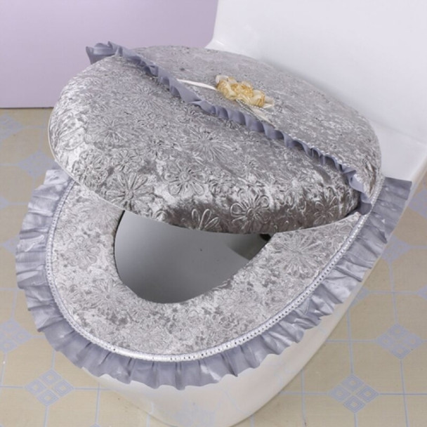 2 PCS /Set Pasted Toilet Seat Cushion Set Closestool Washable Soft Warmer Cover Pad Cushion(Light Grey)