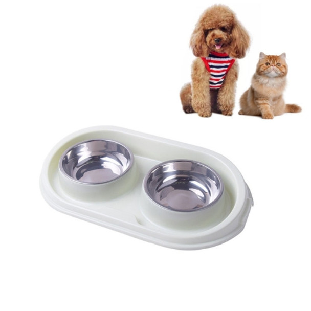 Pet Supplies Stainless Steel Plastic Anti-skid Leak-proof Cat and Dog Bowls(Green)