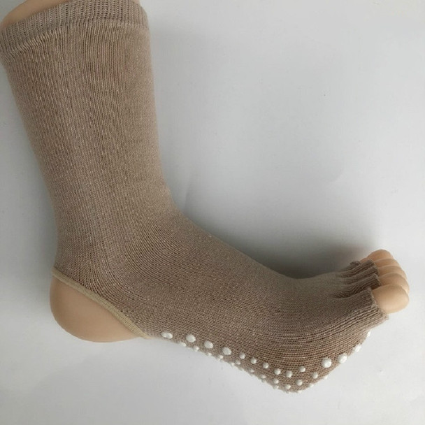 Mid-tube Sweat-absorbent Breathable Exposed Heeled Toe Yoga Sock for Women, Size:One Size (35-40 Yards)(Khaki)