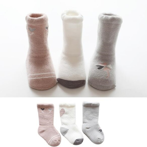 3 Pairs Newborn Boys and Girls Baby Tube Cotton Thickening Terry Socks, Size:L(Heart)