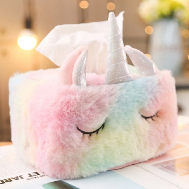 Plush Fabric Rainbow Unicorn Tissue Box(Square)