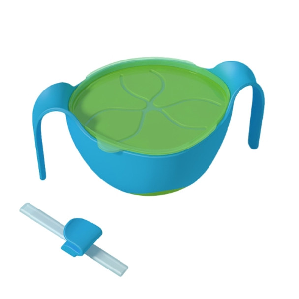 3 in 1 Multi-use Bowl Anti-fall Straw Baby Child Drinking Soup Training Learning Tableware(Blue)