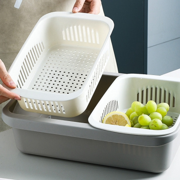 Double-layer Classification Square Drain Basket Kitchen Household Plastic Fruit and Vegetable Basket(Light Gray)