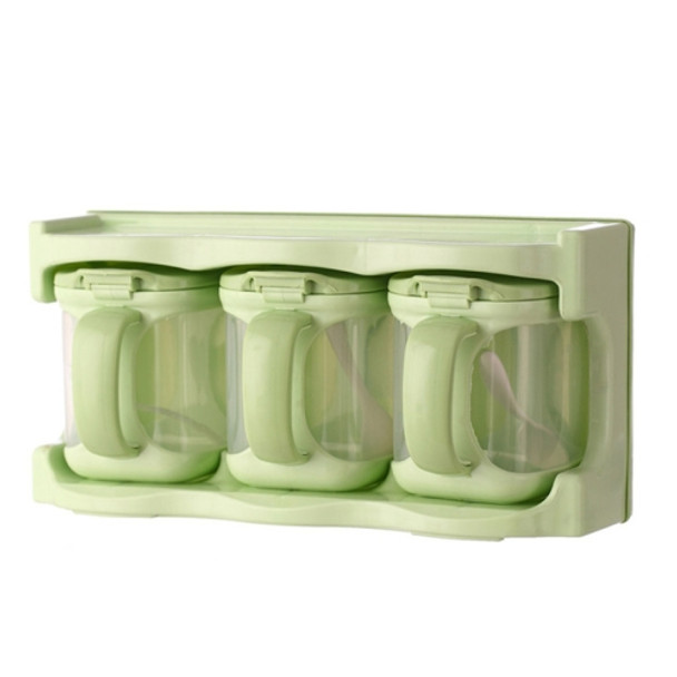 Plastic Seasoning Box Multi-purpose Combination Seasoning Rack Kitchen Supplies, Style:Three Grid(Apple Green)