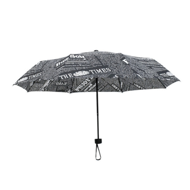 Automatic Retro British Newspaper Umbrella Vinyl Sunscreen Folding Umbrella, Style:Manual(Black)