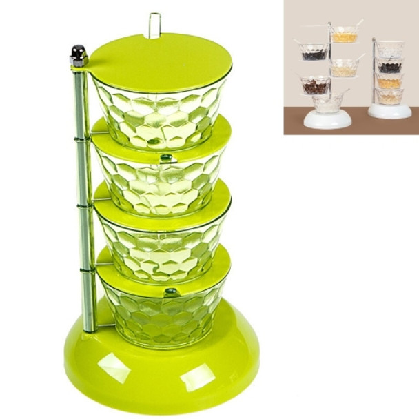 Kitchenware Storage Tank 4-layer Rotatable Vertical Seasoning Box Set With Spoon(Green)