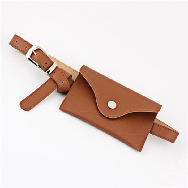 PU Leather Belt for Women, with Removable Mini Phone Bag, Size:105 x 2.4cm(Camel+Silver Buckle)