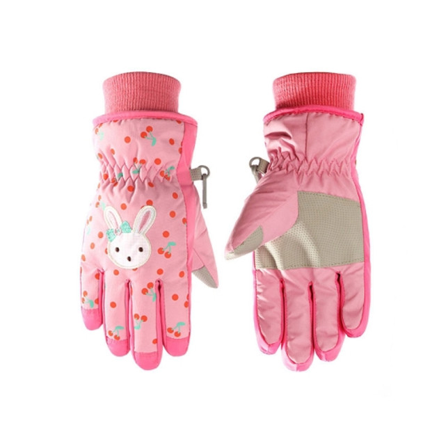 Cartoon Bow Rabbit Pattern Children Ski Gloves Windproof Waterproof Warm Cotton Gloves, Colour: Pink(S)