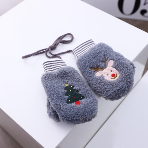 Christmas Reindeer Pattern Children Gloves Winter Baby Lamb Cashmere Halter Gloves, Size:Free Size(Dark Gray)