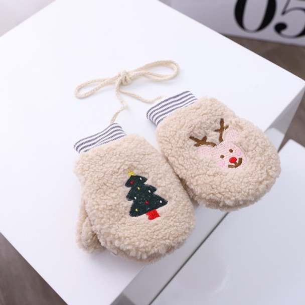 Christmas Reindeer Pattern Children Gloves Winter Baby Lamb Cashmere Halter Gloves, Size:Free Size(Beige)
