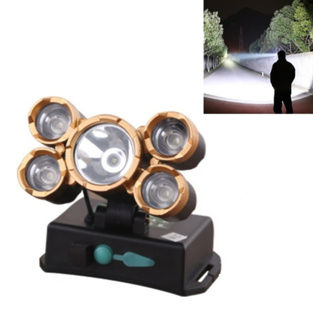 5LEDs Head-Mounted Flashlight High-Power Rechargeable Waterproof Fishing Searchlight, CN Plug, Colour: Five Lamp Holders