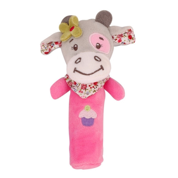 Cartoon Animal Hand Bell Rattle Interactive Toy Child Comfort Hand Grabbing Soft Plush Baby Toy(Pink Cow)