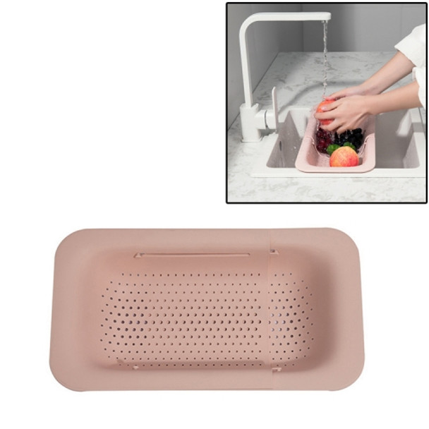 Retractable Plastic Drain Basket Sink Rack Kitchen Sink Vegetable Washing Basket(Pink)