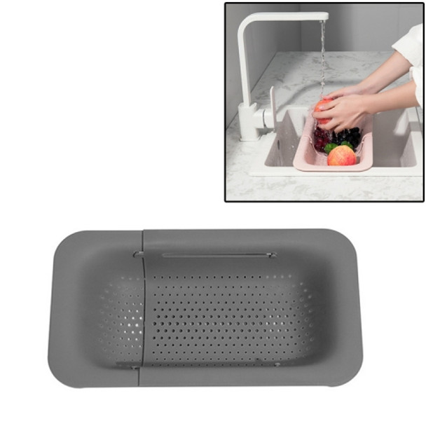 Retractable Plastic Drain Basket Sink Rack Kitchen Sink Vegetable Washing Basket(Gray)