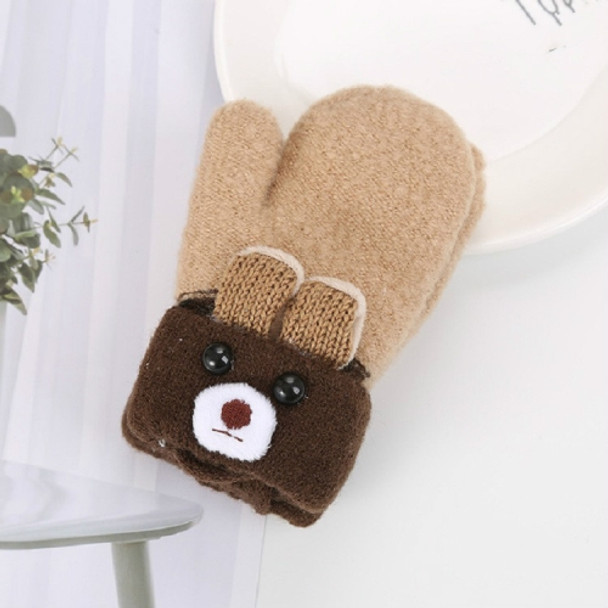Cartoon Bear Shape Knitted Wool Double Layer Plus Velvet Thick Warm Children Gloves Mittens, Suitable Age:0-3 Years Old(Beige)