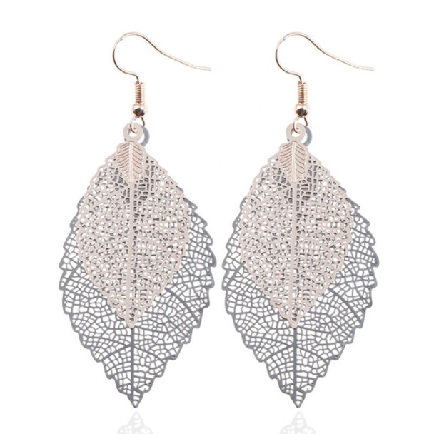 Double-layered Leaves Tassel Earrings Simple Retro Metal Leaf-ears Ornaments(Gold Black)