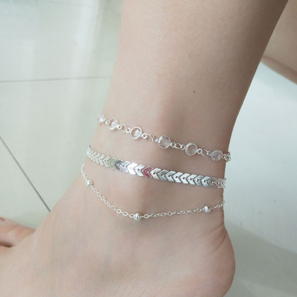 3 Sets Antique Plated  Handmade Anklet Bracelet Crystal Anklet Set(Silver)
