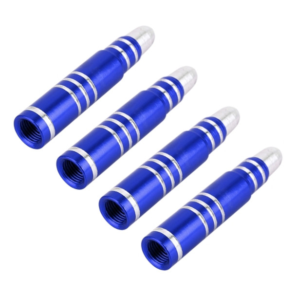 4 PCS Long Bullet Shape Gas Cap Mouthpiece Cover Tire Cap Car Tire Valve Caps (Blue)