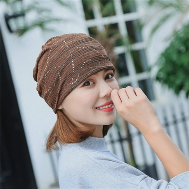 Thin Breathable Lace Wrap Cap Golden Dripping Turban Hat(Brown)