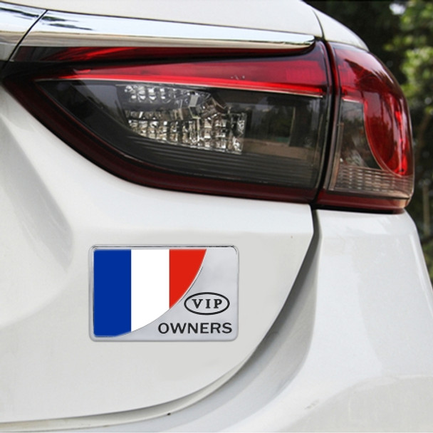 Universal Car France Flag Rectangle Shape VIP Metal Decorative Sticker (Silver)