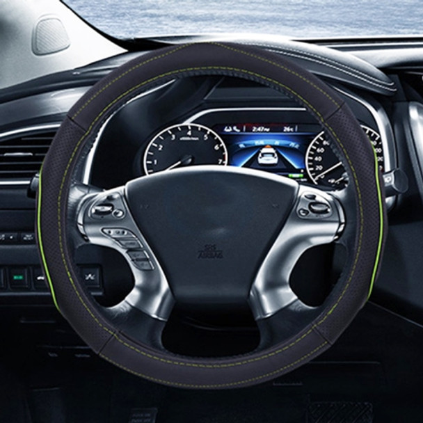 Universal Car Genuine Leather Steering Wheel Cover, Diameter: 38cm(Green)