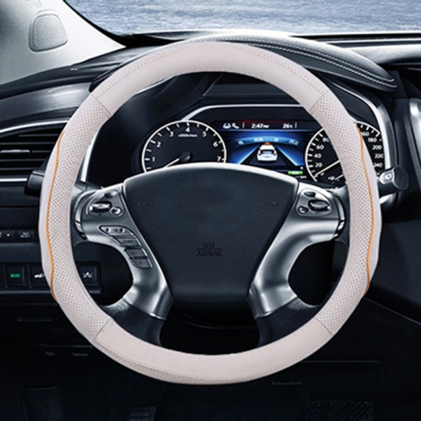 Universal Car Genuine Leather Steering Wheel Cover, Diameter: 38cm(Beige)