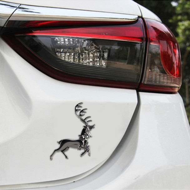 Left Elk Shape Metal Car Free Sticker (Silver Grey)