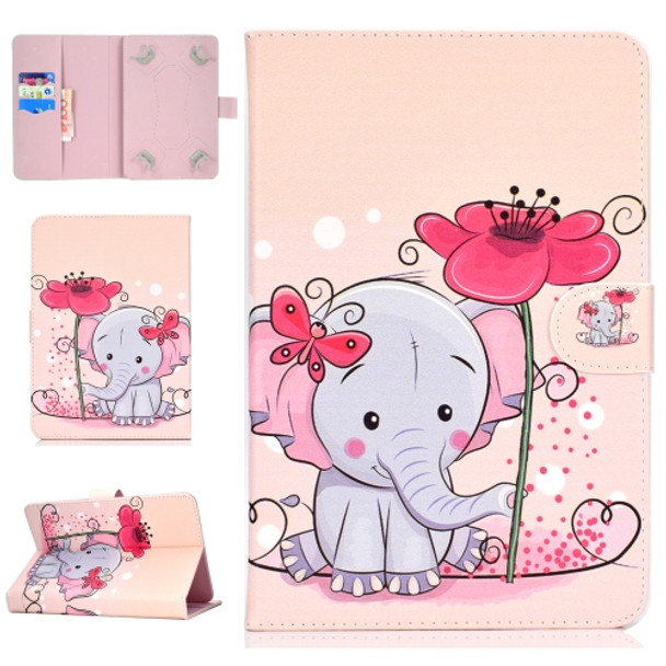 Colored Pattern Drawing Horizontal Flip PU Leather Case with Three-folding Holder for 8 inch Tablet PC(Elephant flowers)