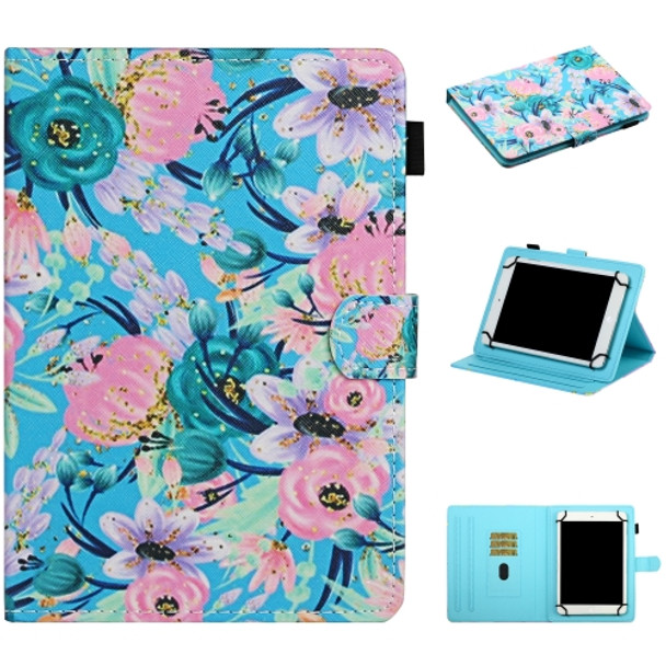 For 7 inch Universal Tablet PC Flower Pattern Horizontal Flip Leather Case with Card Slots & Holder(Pink Flower)