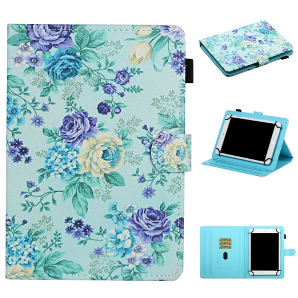 For 7 inch Universal Tablet PC Flower Pattern Horizontal Flip Leather Case with Card Slots & Holder(Purple Flower)