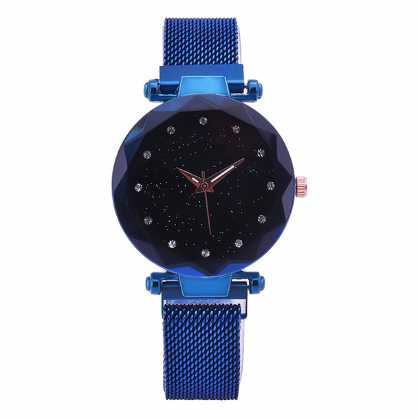 Luxury Mesh Ladies Clock Magnet Buckle Starry Diamond Geometric Quartz Wristwatch Women Watches(Blue)