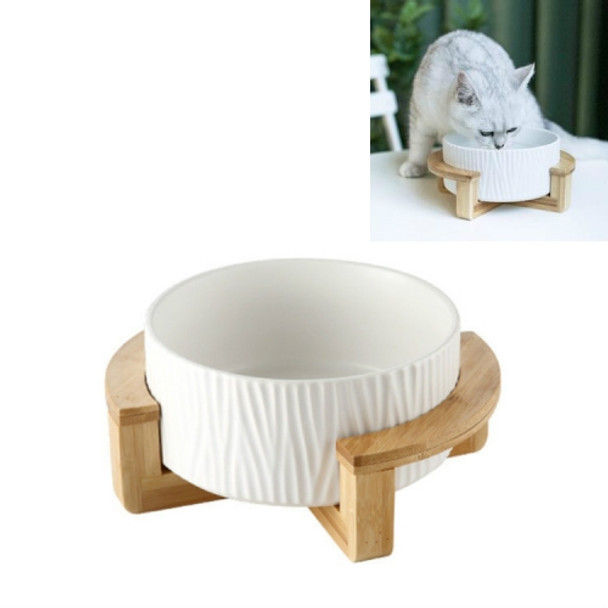 15.5cm/850ml Cat Dog Food Bowl Pet Ceramic Bowl, Style:Bowl With Wooden Frame(White)