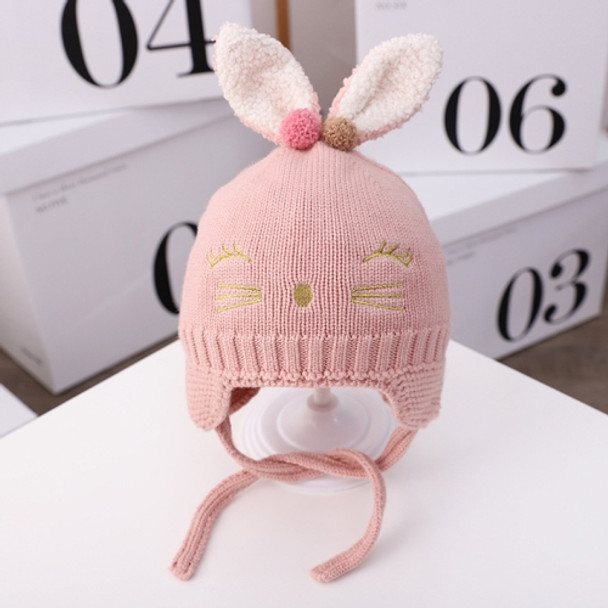 MZ9843 Rabbit Shape Newborn Woolen Hat Baby Autumn And Winter Plus Cotton Warm Knitted Hat, Size: Free Size(Pink)