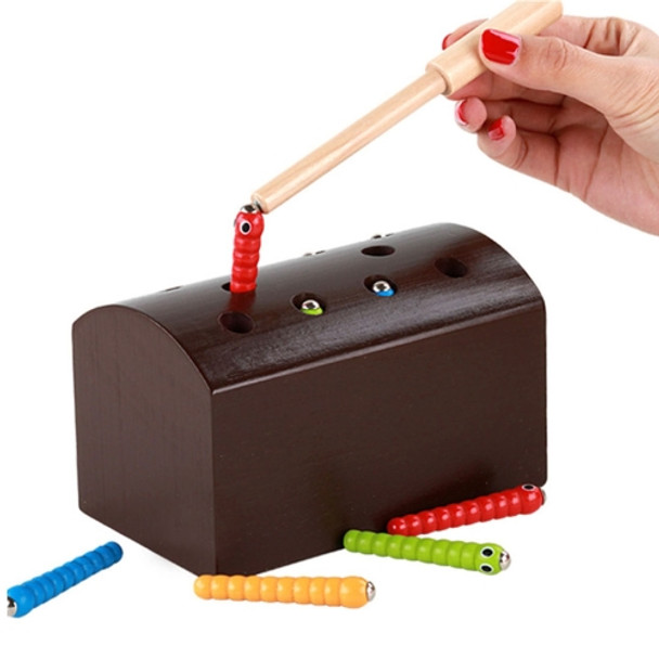 Children Wooden Magnetic Catching the Caterpillar Matching Games Parent-child Interaction Educational Toys, Size: 16*10*9.5cm(Coffee)