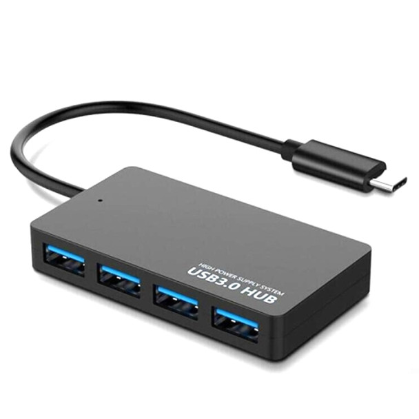 KYTC47 4 Ports USB Adapter Cable High Speed USB Docking Station Multi-Interface HUB Converter, Colour: Black Type-C
