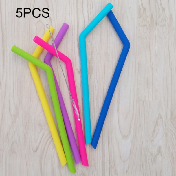 5 PCS Food Grade Silicone Straws Cartoon Colorful Drink Tools with 1 Brush, Slim Bend Pipe, Length: 25cm, Outer Diameter: 7.8mm, Inner Diameter: 5mm, Random Color Delivery
