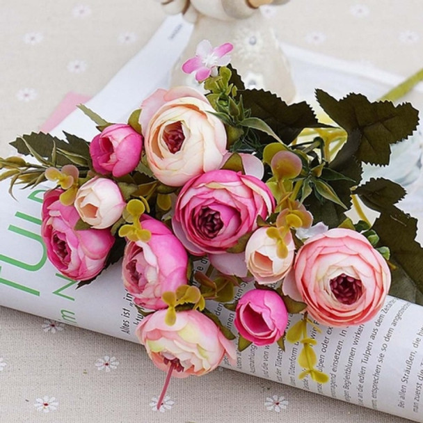2 Bundle Retro Tea Roses Bride Bouquet Artificial Flowers(Dark Pink)