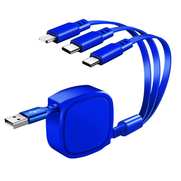 1.2m 3.5A Max 3 in 1 USB to USB-C / Type-C + 8Pin + Micro USB Retractable Charging Cable(Blue)