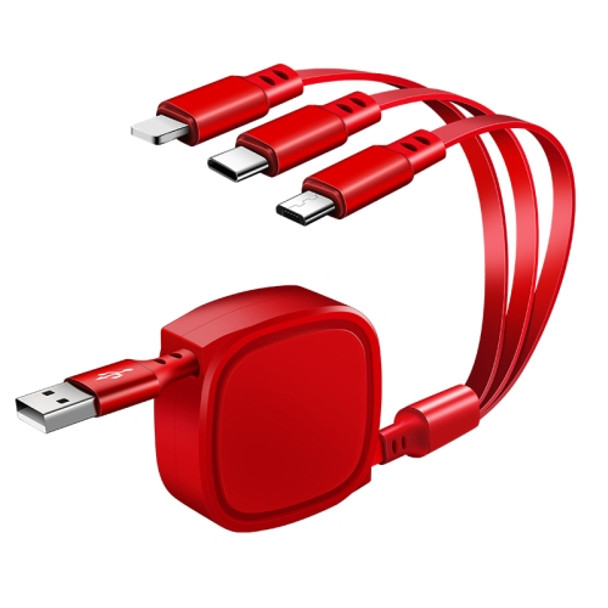 1.2m 3.5A Max 3 in 1 USB to USB-C / Type-C + 8Pin + Micro USB Retractable Charging Cable(Red)