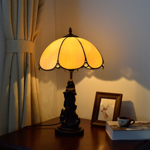 YWXLight Mediterranean Twilight Retro Table Lamp Simple Lighting Glass Shade Living Room Dining Room Bedroom Decoration Lamp (UK Plug)