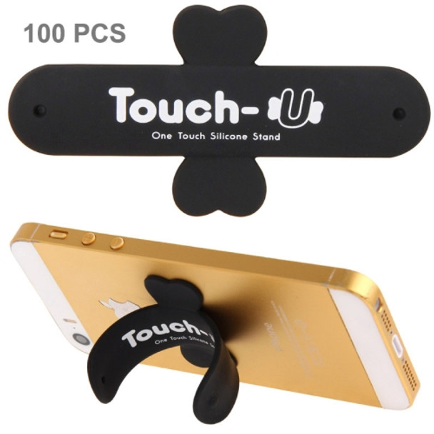 100 PCS Touch-u One Touch Universal Silicone Stand Holder, For iPhone, Galaxy, Huawei, Xiaomi, LG, HTC and Other Smart Phones(Black)