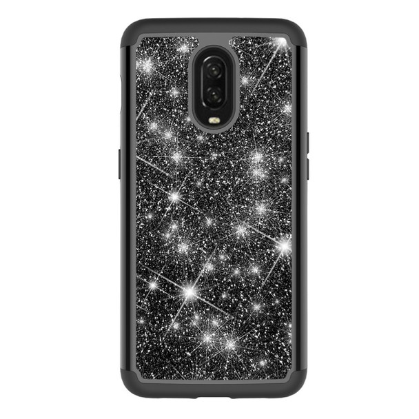 Glitter Powder Contrast Skin Shockproof Silicone + PC Protective Case for OnePlus 6T (Black)