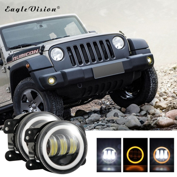 2 PCS IP67 Waterproof 30W 6500-7000K 2300LM 4 inch CREE 6-LED Lamp Driving Fog Lights with Angel Eyes for Jeep Wrangler(Gold Light)