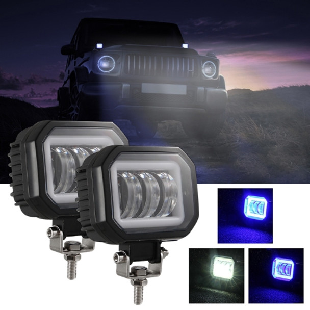 2 PCS Car 4 inch Square Spotlight Work Light with Angel Eyes (Blue Light)