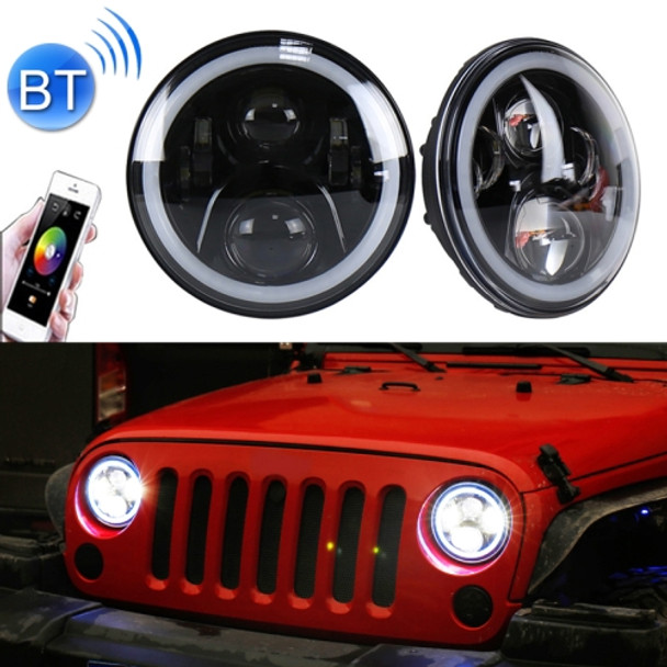 2 PCS 7 inch DC12V 6000K-6500K 50W Car LED Headlight Cree Lamp Beads for Jeep Wrangler / Harley, Support APP + Bluetooth Control(Black)