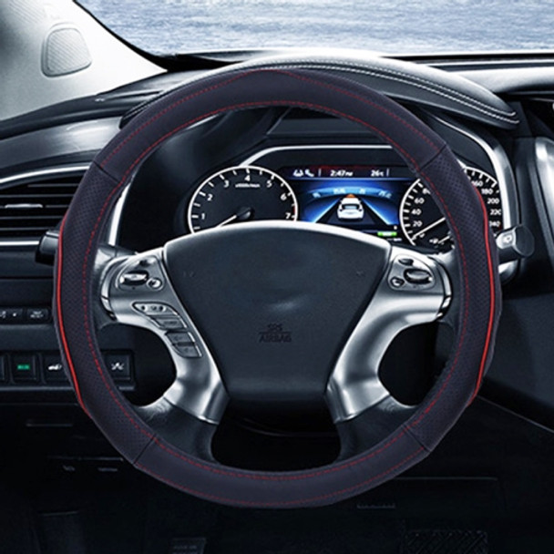 Universal Car Genuine Leather Steering Wheel Cover, Diameter: 38cm(Red)