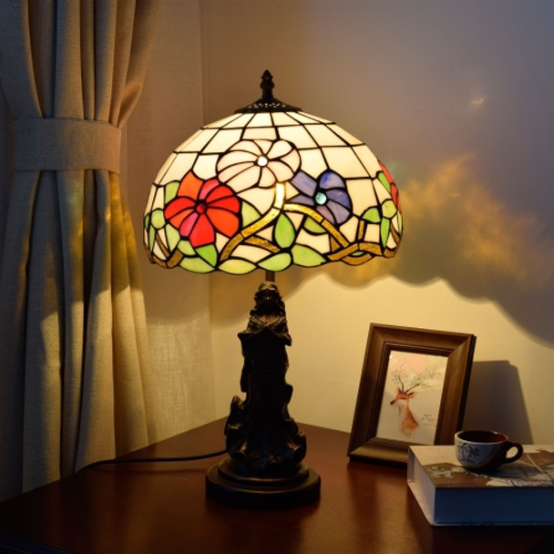 YWXLight Retro Stained Glass Lampshade Table Lamp Living Room Dining Room Bedroom Bedside Decoration Light (US Plug)