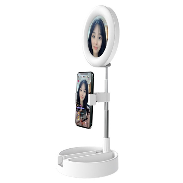 WK G3 Folding Storage Type Desktop Multi-function Live Light Makeup Mirror Holder (White)