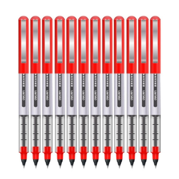 12 PCS Deli S656 Straight Liquid Gel Pen 0.5 mm Conference Office Signature Pen Student Pen(S656 Red)