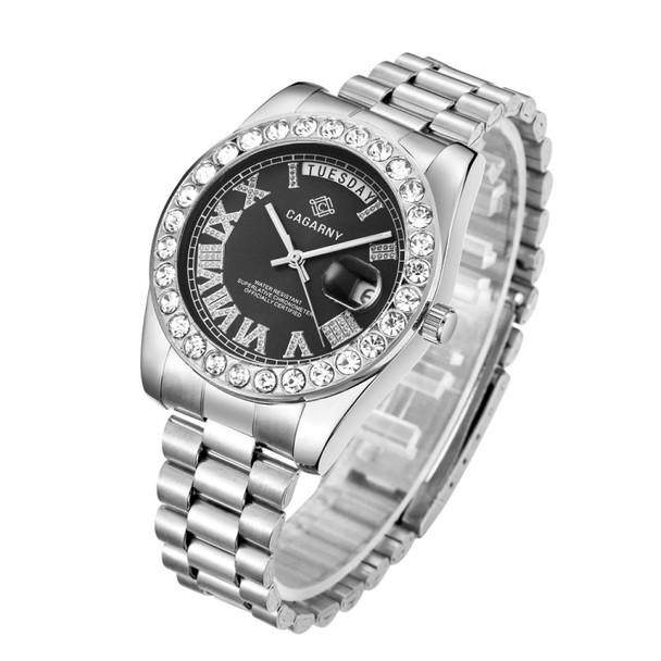 CAGARNY 6866 Fashion Life Waterproof Silver Steel Band Quartz Watch(Black)